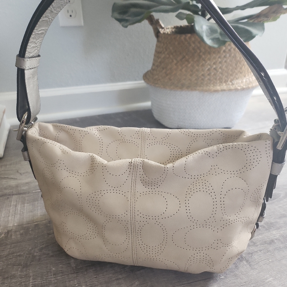 COACH Tan Perforated Signature Beige Leather  Duffle Bag F19257